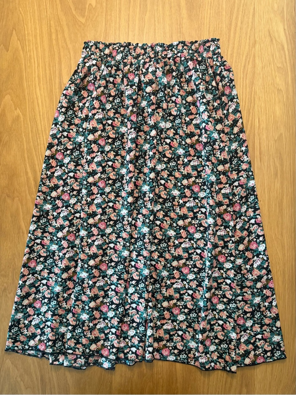 SHEIN Black Maxi Skirt with Pink & Green Floral Print
